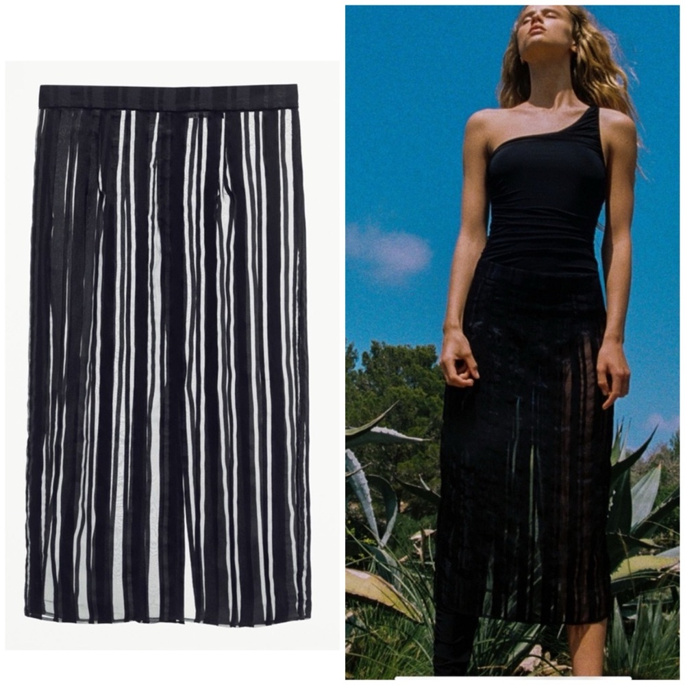 Zara organza stripped skirt